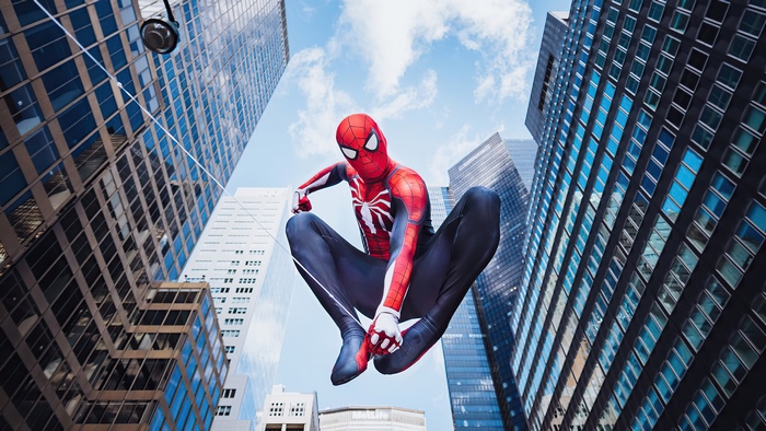 Spider-Man Soaring Above Skyscrapers