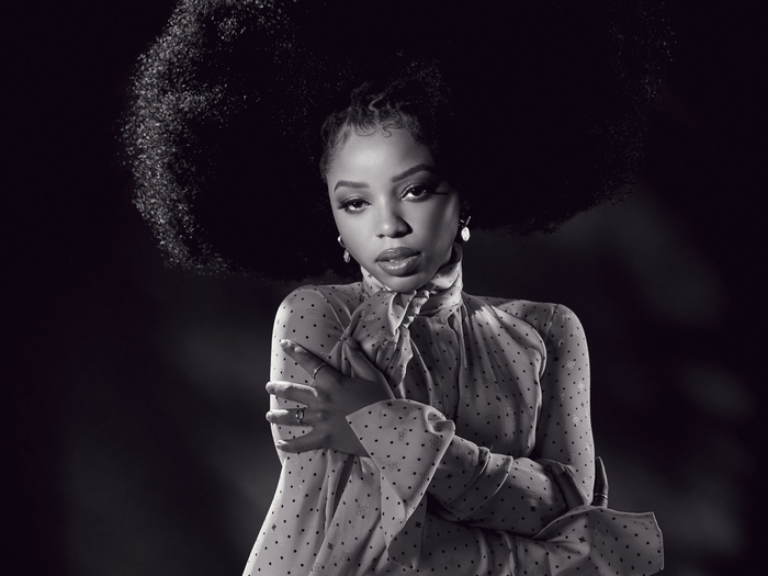 Chloe Bailey Black and White Afro Portrait