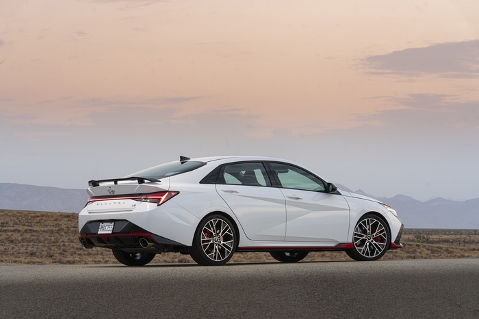 White Hyundai Elantra N Sport Car at Sunset