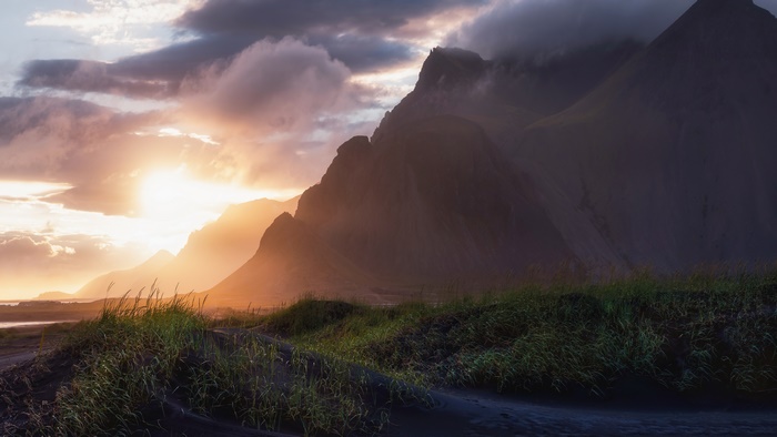 Golden Sunset over Dark Mountains
