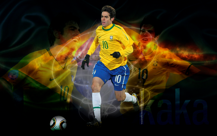 Kaká Brazil Footballer with Fiery Background and Ball