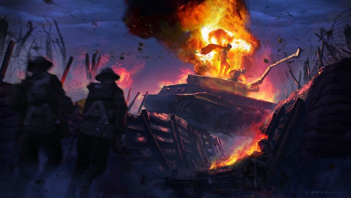 Anomaly at the Trenches: Soldiers and Exploding Tank