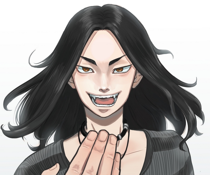 Keisuke Baji's fierce smile and fangs