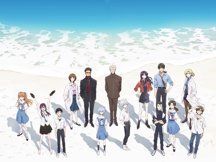 Evangelion characters on the beach