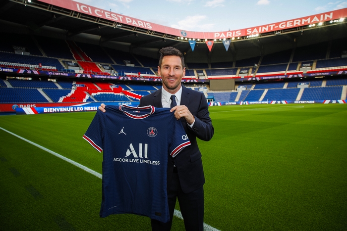 Lionel Messi presented at Paris Saint-Germain with jersey