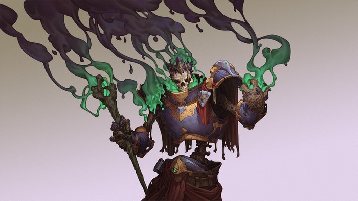 Tzulxuc, skeletal knight wielding dark and green magic