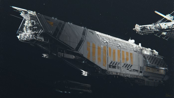 Industrial Sci-Fi Spaceship in Deep Space