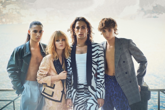 Maneskin band portrait by the water