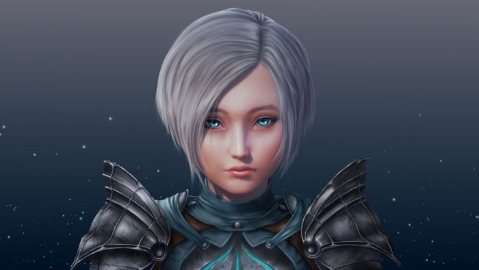Silver-haired, Blue-eyed Templar Woman Warrior Portrait