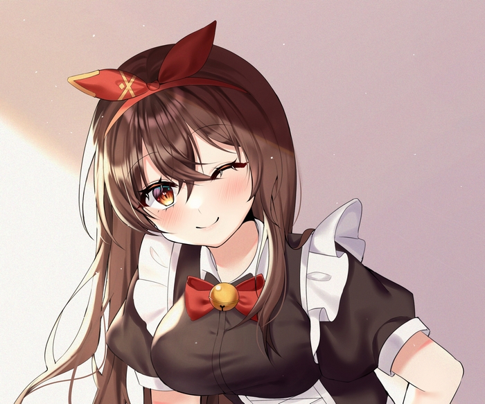Amber Genshin Impact Maid Outfit Wink Blush