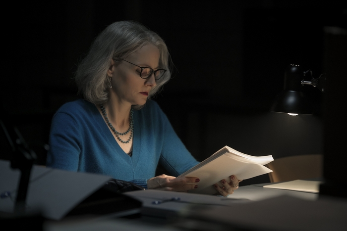 Jodie Foster reading documents in The Mauritanian