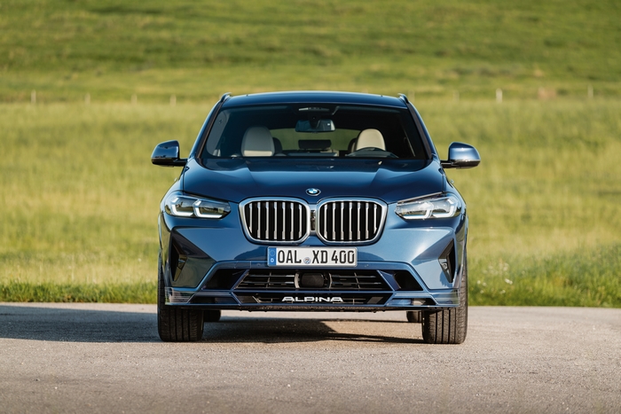 Blue BMW Alpina XD4 SUV front view