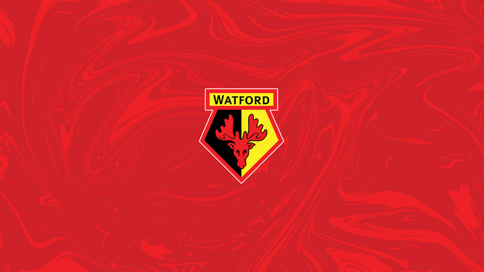 Watford F.C. Logo on Red Marbled Background