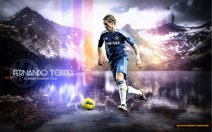 Fernando Torres Chelsea FC playing football in epic landscape