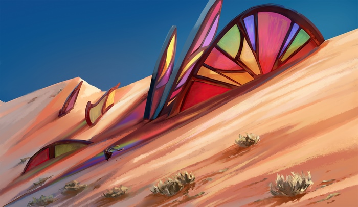 Vibrant Stained Glass Art in Desert Dunes