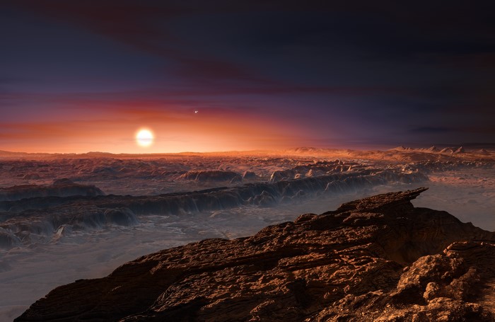 Artist's impression: Proxima Centauri exoplanet sunset