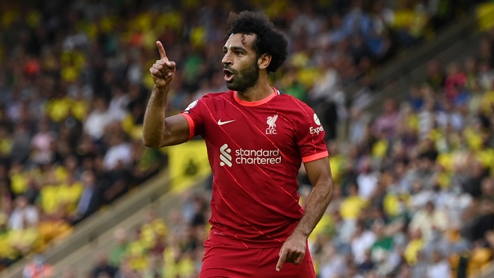 Mohamed Salah celebrates for Liverpool F.C.