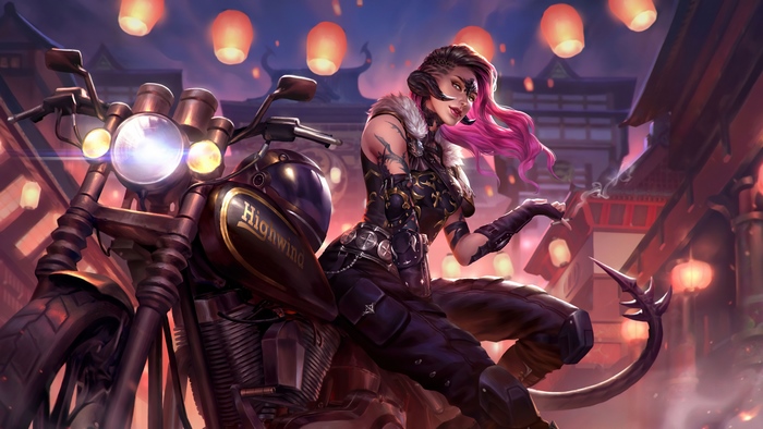 Final Fantasy XIV Woman on Highwind Motorcycle at Night