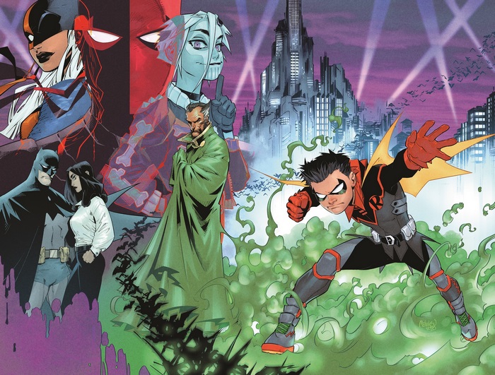 Robin Damian Wayne with Batman, Ra's al Ghul, Ravager