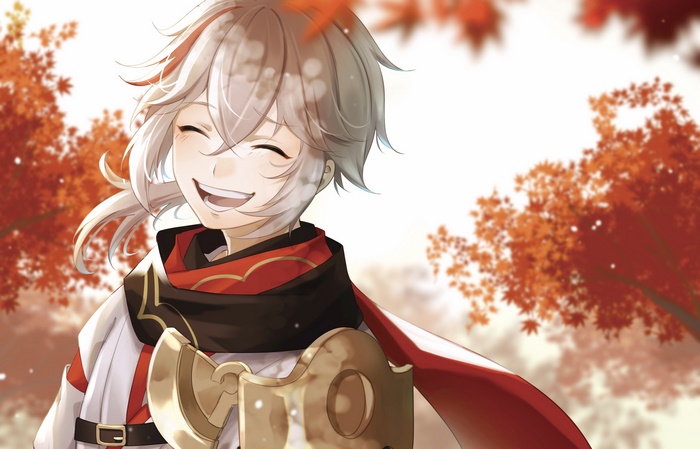 Kaedehara Kazuha smiling in autumn
