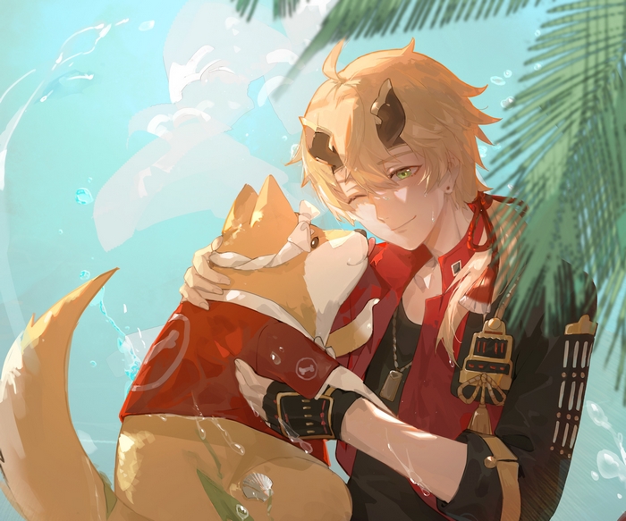 Thoma and Shiba dog summer fun