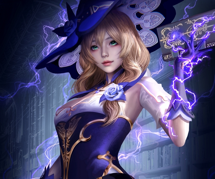 Realistic Lisa Genshin Impact with lightning magic