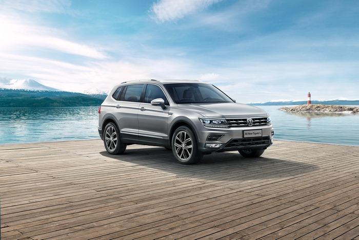 Volkswagen Tiguan L SUV on a scenic dock