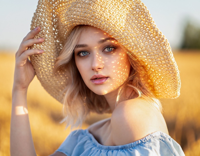 Portrait of a Blonde Woman with Blue Eyes