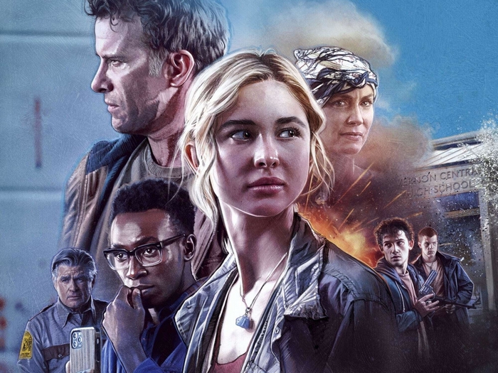 Isabel May and cast in Run Hide Fight movie poster