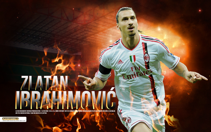 Zlatan Ibrahimović A.C. Milan pointing in fiery stadium