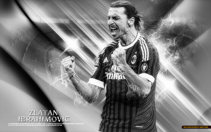 Zlatan Ibrahimovic celebrating in A.C. Milan jersey