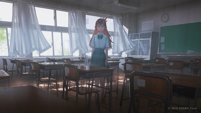 Hololive Tokino Sora in school uniform in classroom