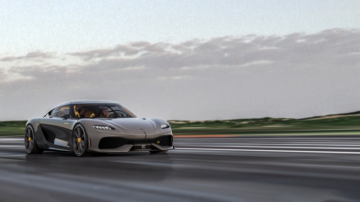 Koenigsegg Gemera driving on a highway