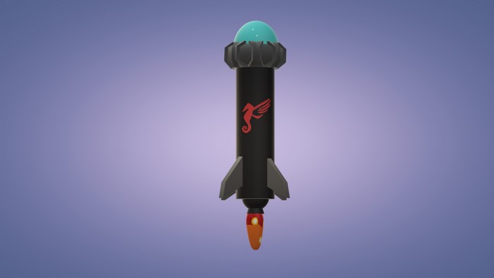 3D Rocket with Winged Seahorse Logo and Teal Cap