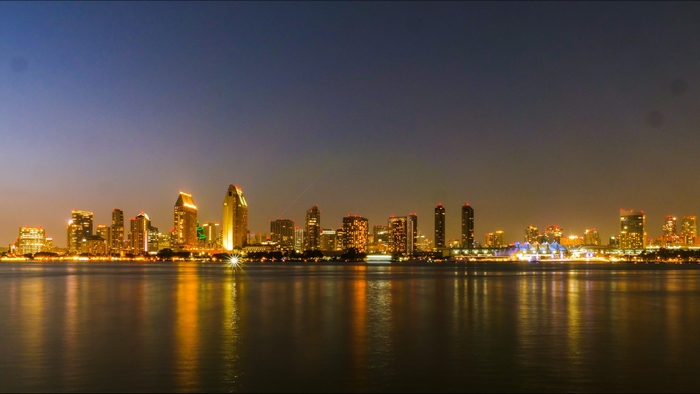 San Diego Skyline with City Lights Reflection