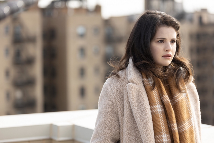 Selena Gomez concerned on rooftop in Only Murders In The Building