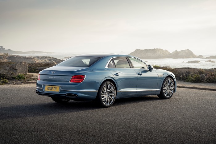 Bentley Flying Spur Mulliner parked on a coastal road