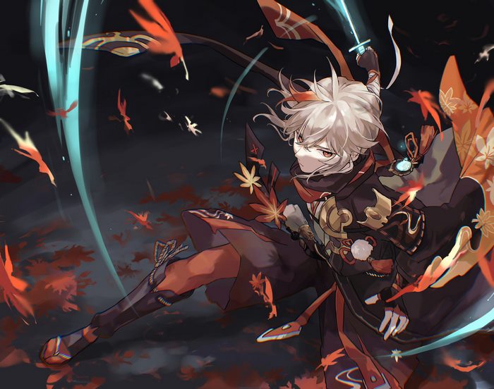 Kaedehara Kazuha's Anemo sword strike with autumn leaves