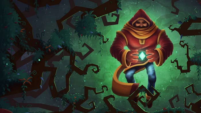 Tetragon: Hooded Mage Holding Glowing Diamond