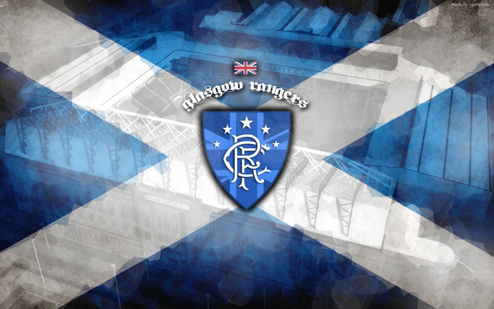 Rangers F.C. Emblem on Scottish Flag with Stadium