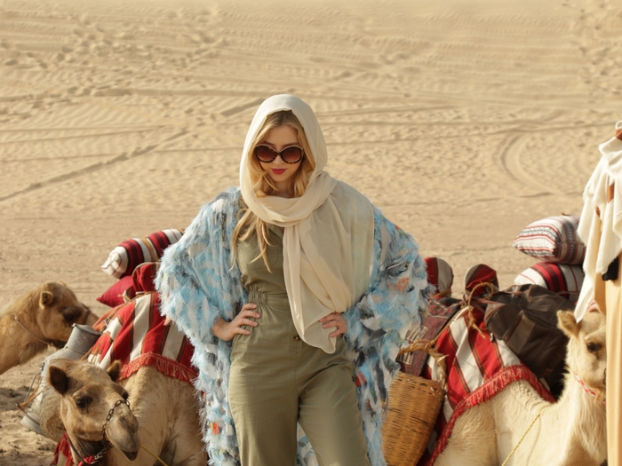 Hermione Corfield in The Misfits desert scene with camels