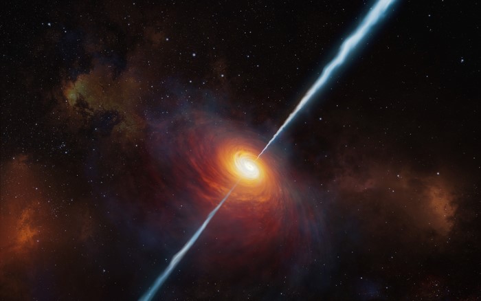 Artist's rendering of quasar P172+18 with powerful jets