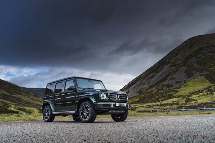 Mercedes-Benz G 400 d AMG Line SUV in cloudy mountain landscape