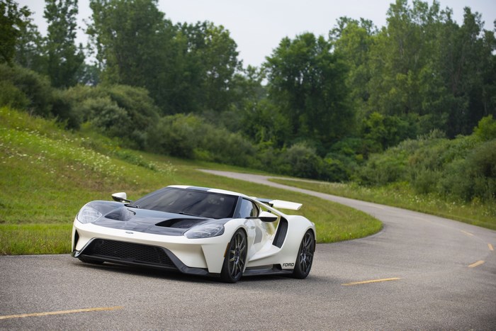 White Ford GT '64 Heritage Edition Supercar on Road