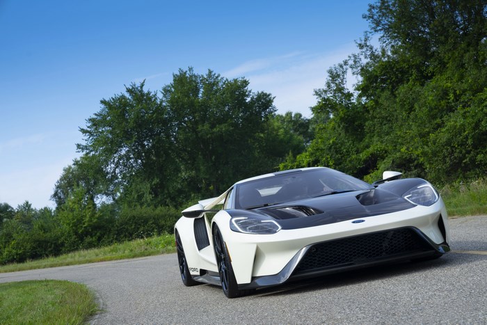 White Ford GT '64 Heritage Edition' Supercar on a road
