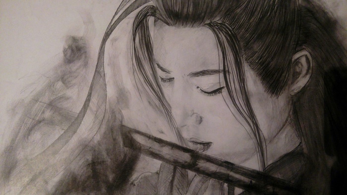 Wei Wuxian playing flute pencil drawing