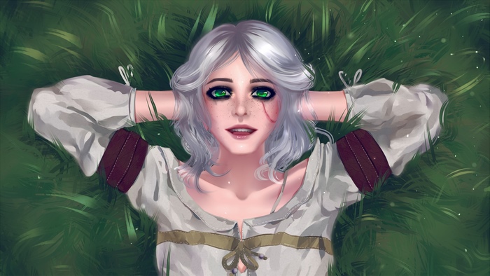 Ciri from The Witcher smiling in grass
