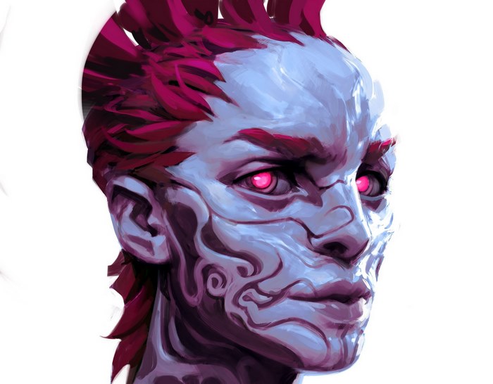 Dark Fantasy Woman with Glowing Pink Eyes