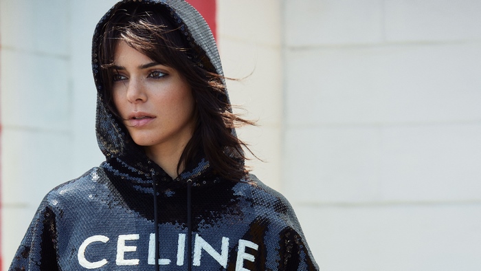Kendall Jenner in Black Sequin Celine Hoodie 4K