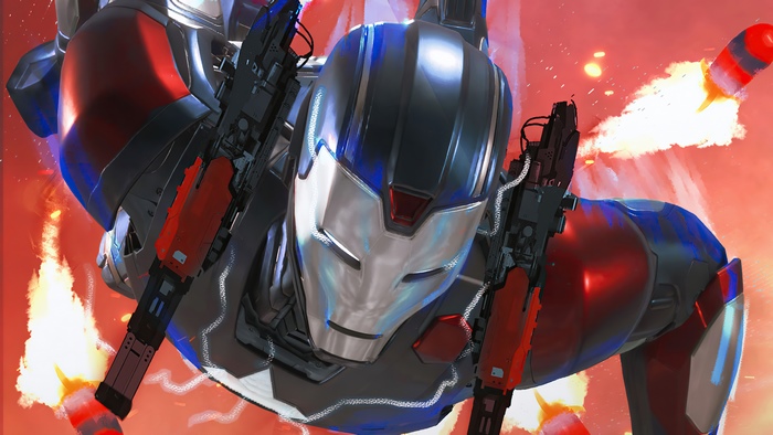 Iron Man Iron Patriot firing weapons 4K
